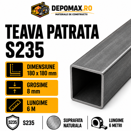 Teava patrata 180 x 180 x 8 mm, 6 metri